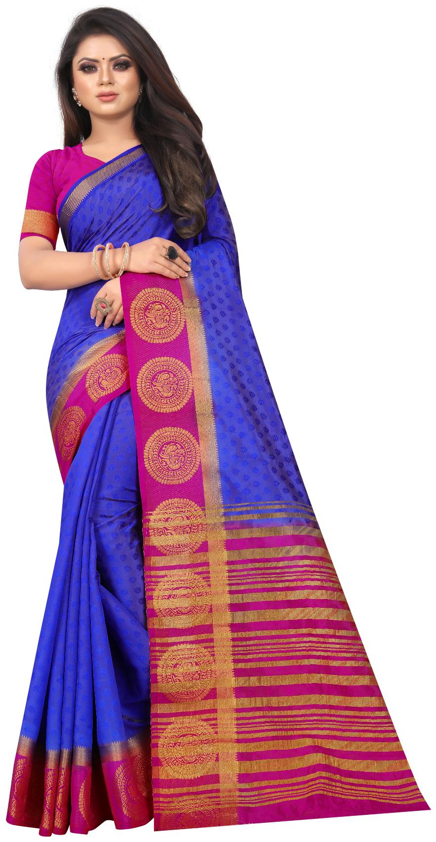 

MM Venture Banarasi Cotton Silk Kanjivaram Style Saree With Blouse Piece