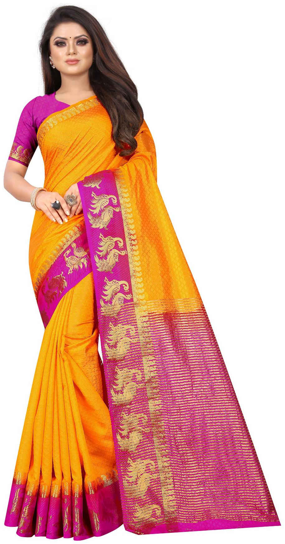 

MM Venture Banarasi Cotton Silk Kanjivaram Style Saree With Blouse Piece