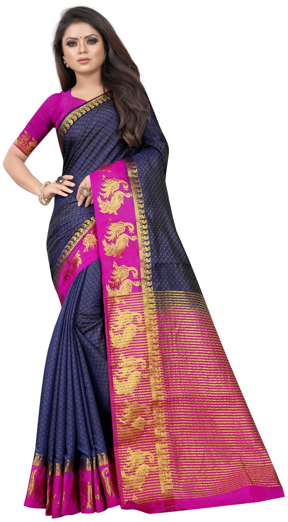 

MM Venture Banarasi Cotton Silk Kanjivaram Style Saree With Blouse Piece