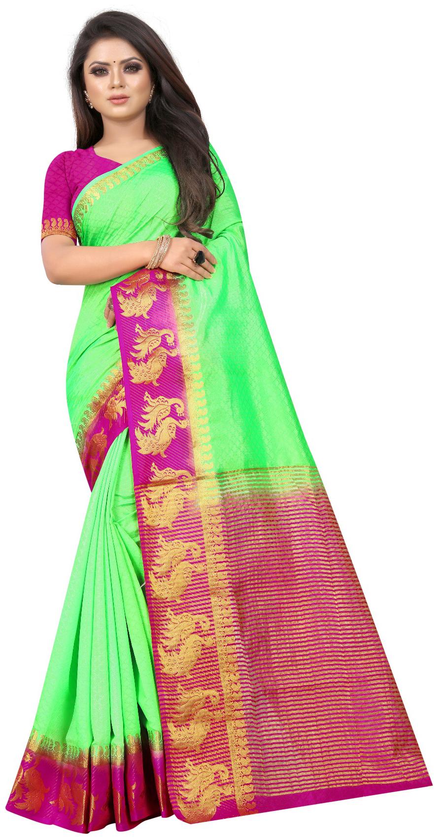 

MM Venture Banarasi Cotton Silk Kanjivaram Style Saree With Blouse Piece