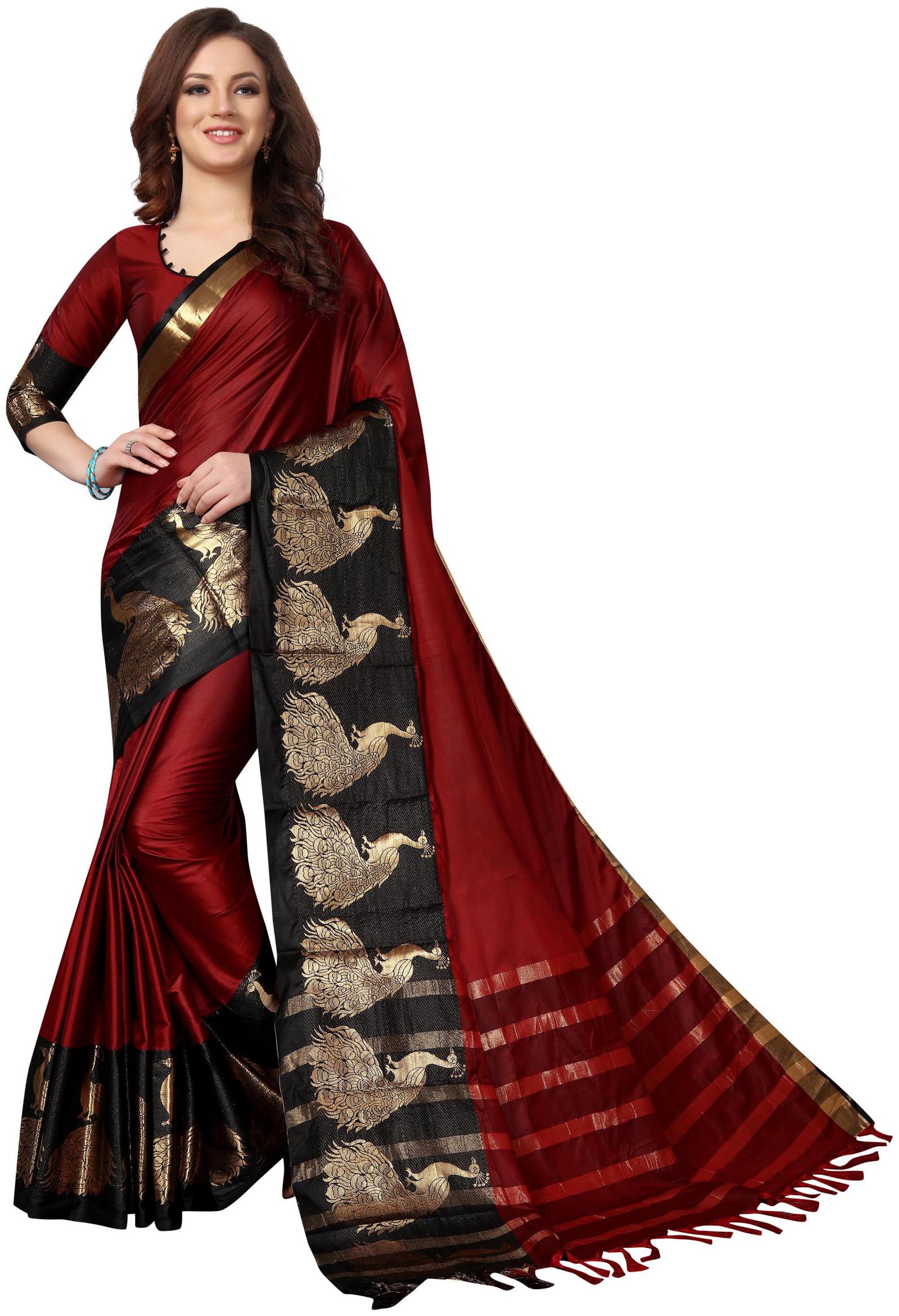 

MM Venture Cotton Silk Saree With Blouse Piece For Women (Maroon)