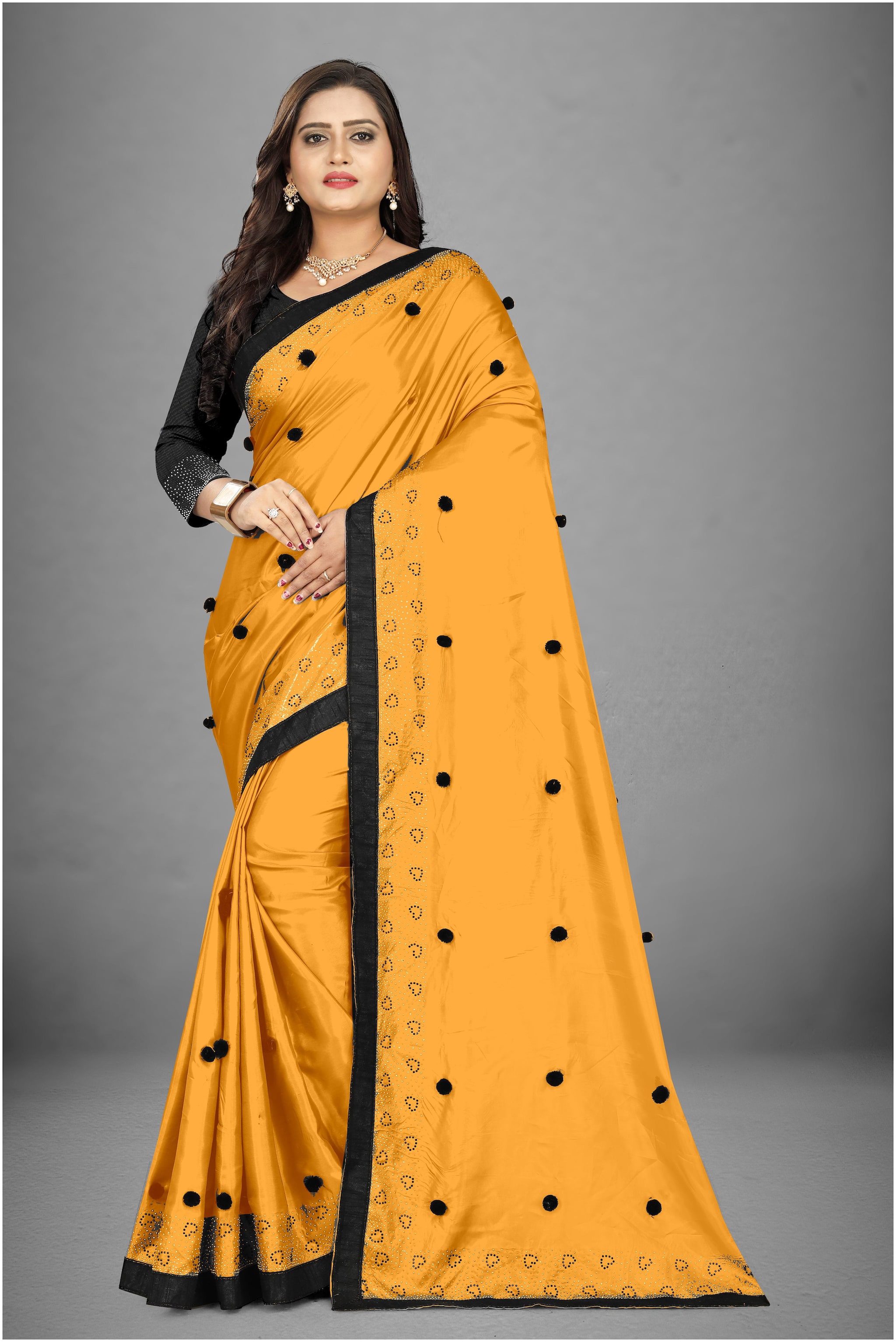 

MM VENTURE Silk Embroidered Yellow Designer Saree For Women
