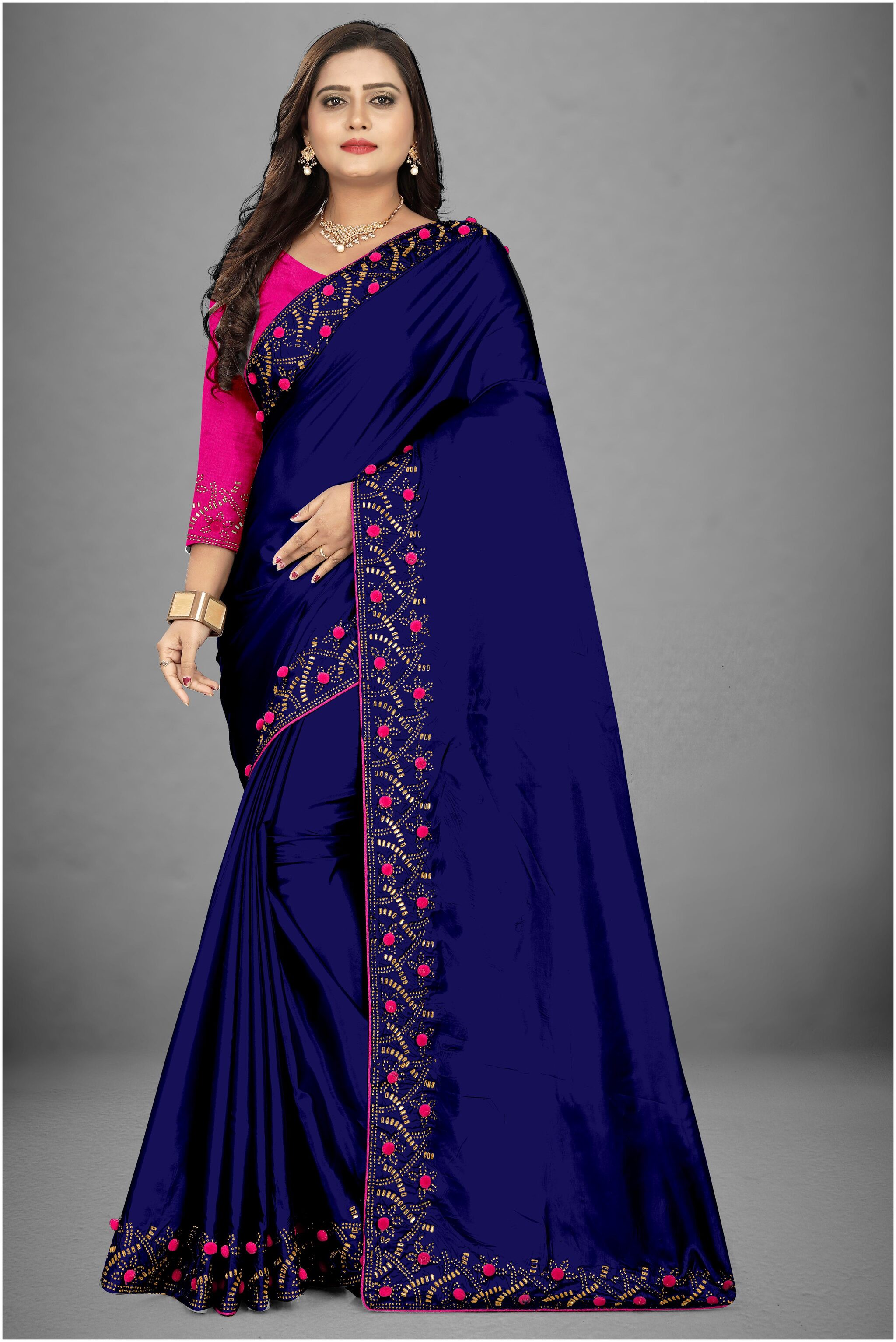 

MM VENTURE Silk Solid Blue Designer Saree For Women