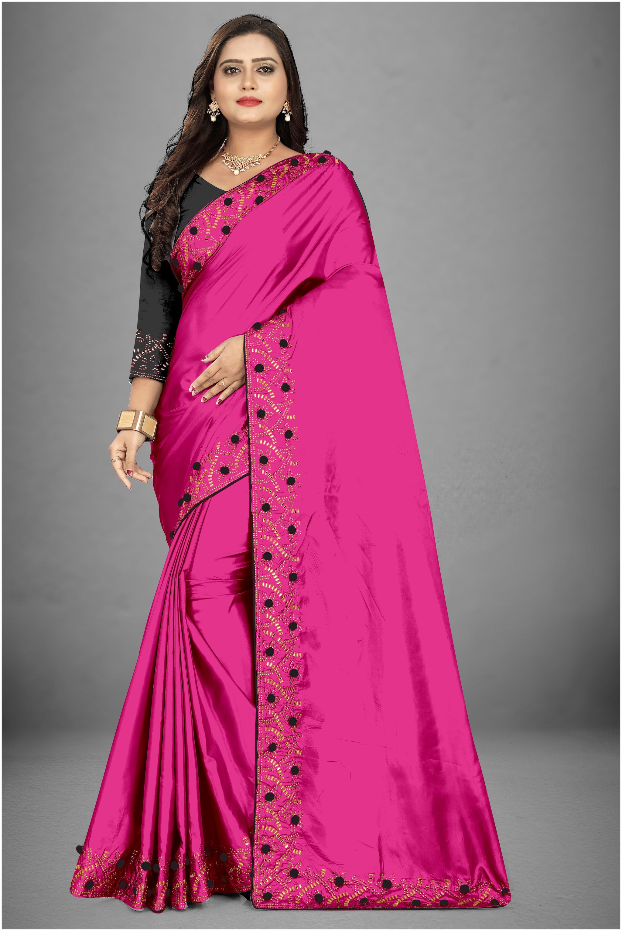

MM VENTURE Silk Solid Pink Designer Saree For Women