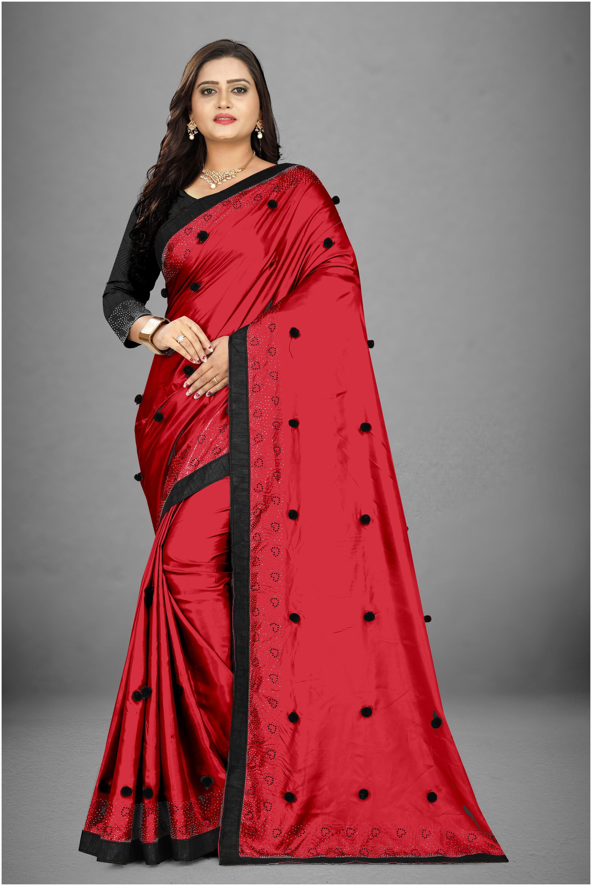 

MM VENTURE Silk Embroidered Red Designer Saree For Women