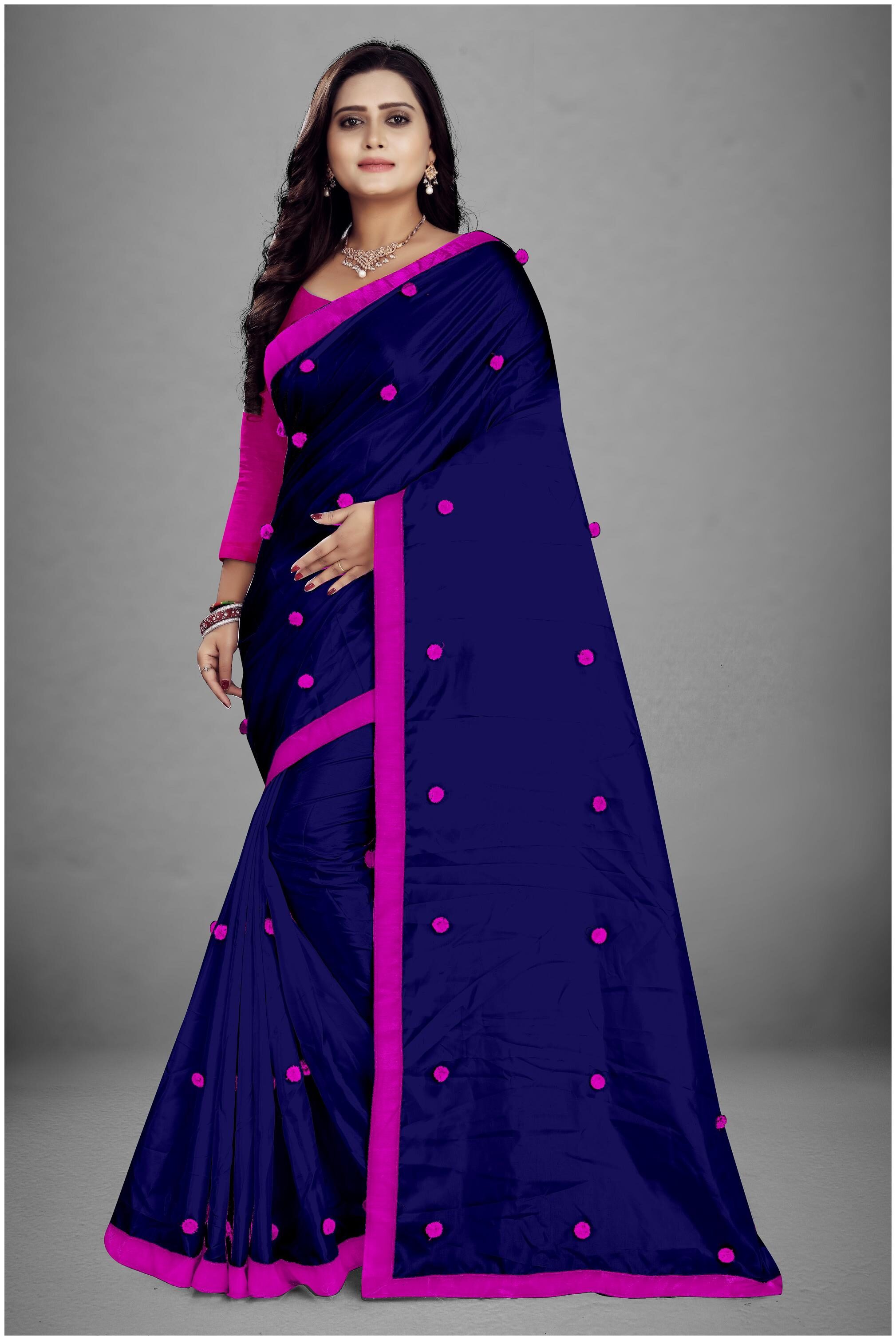 

MM VENTURE Silk Embroidered Blue Pink Designer Saree For Women