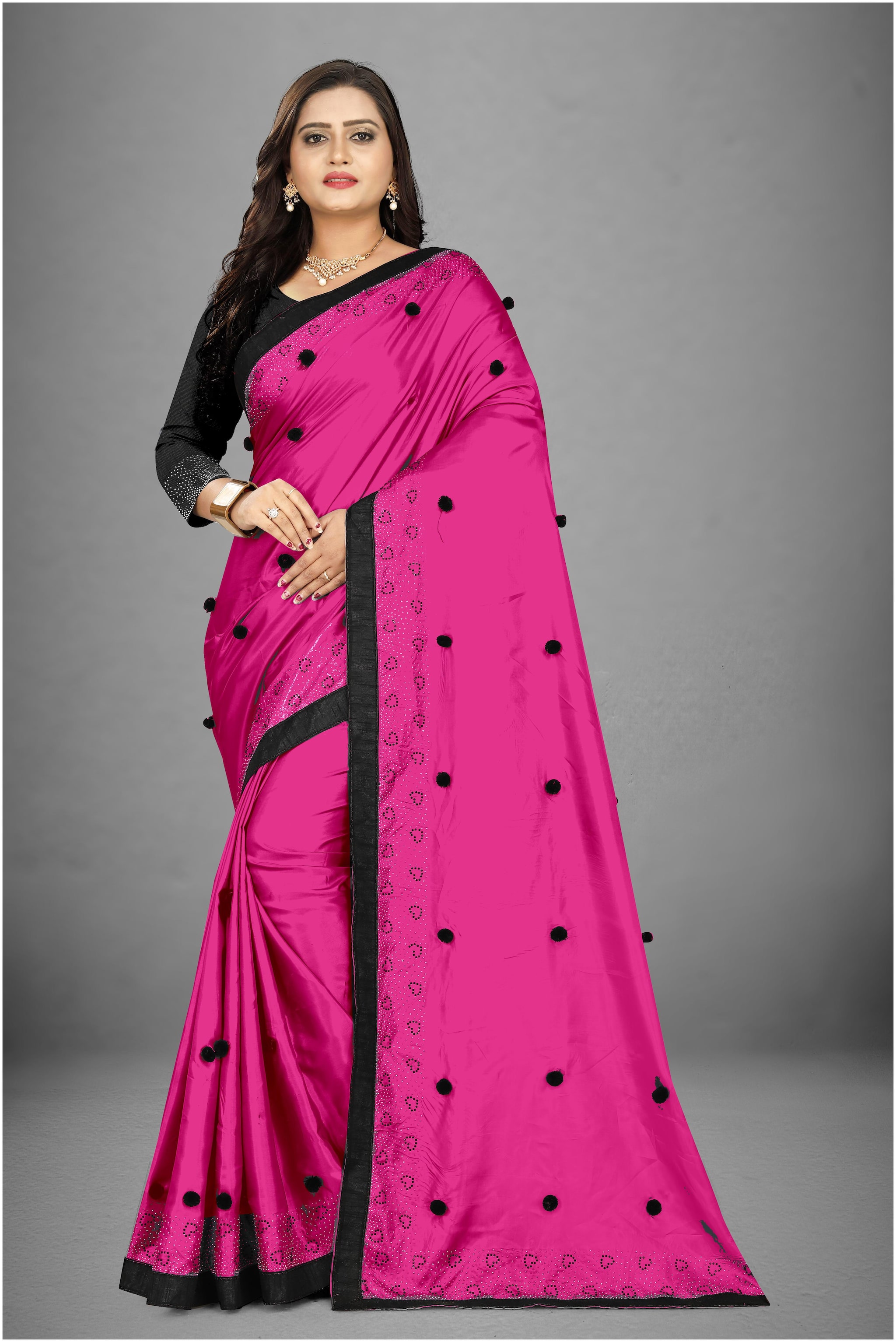 

MM VENTURE Silk Embroidered Pink Designer Saree For Women
