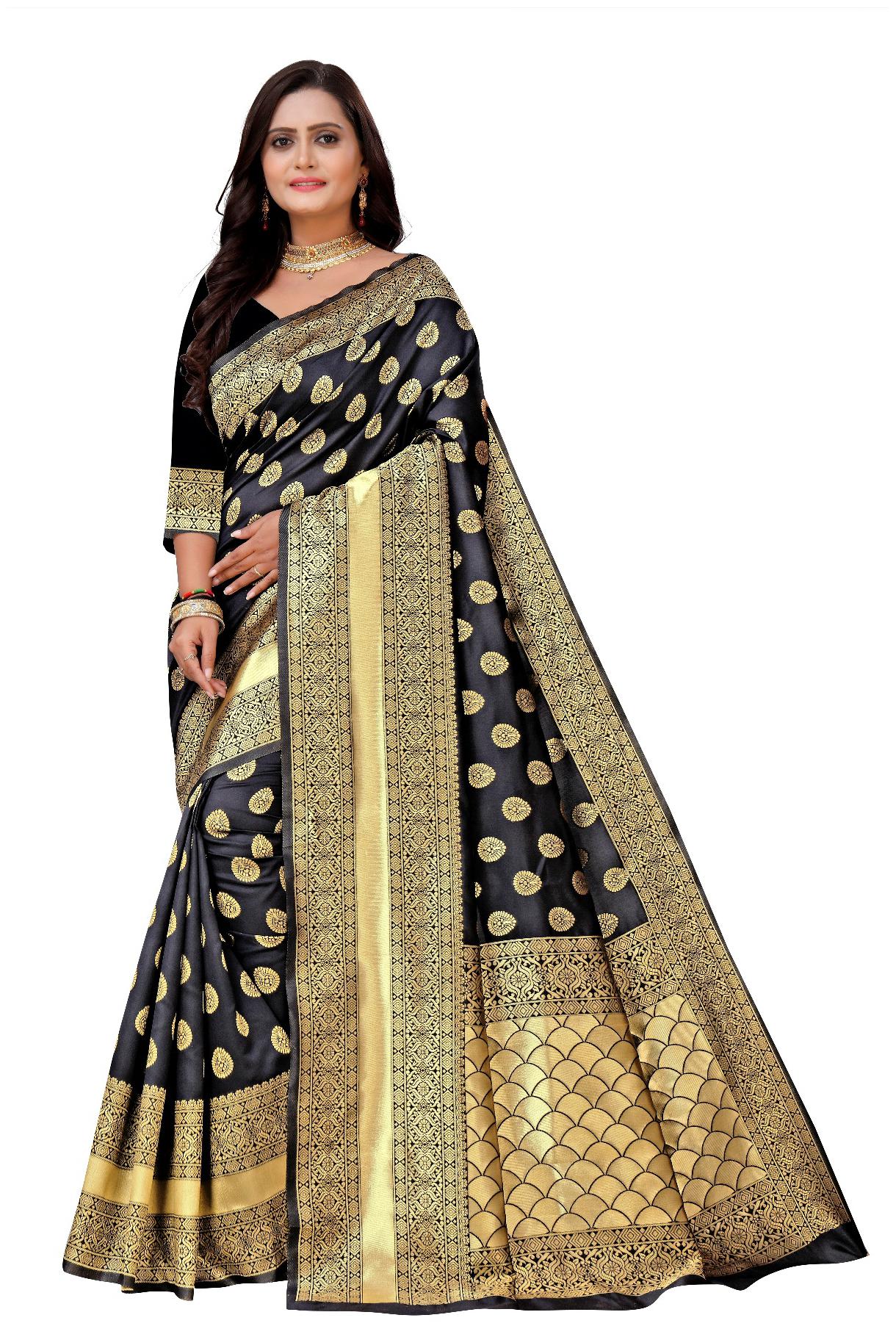 

MM VENTURE Women Jacquard Woven Black Designer Saree With Blouse