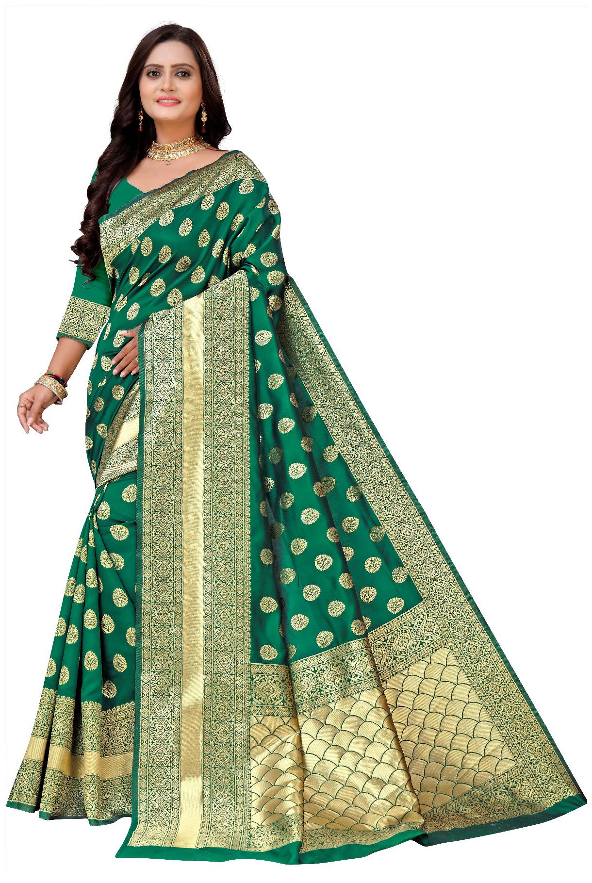 

MM VENTURE Women Jacquard Woven Green Designer Saree With Blouse