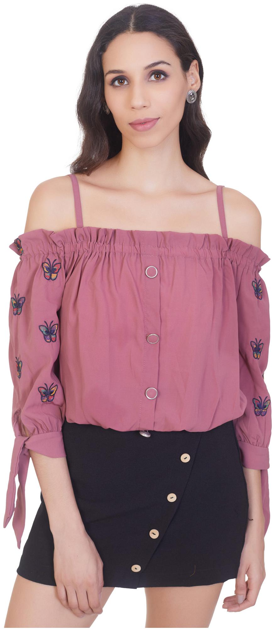 

MMJ Fashion Women Embroidered Fusion top - Pink