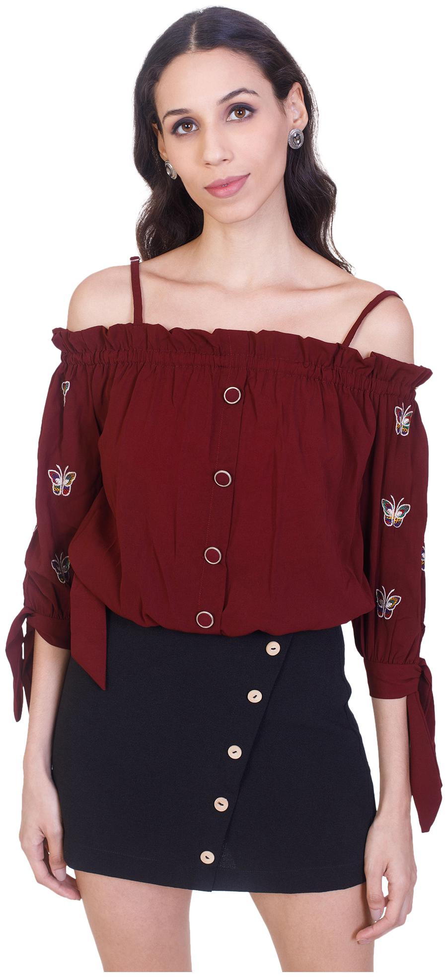 

MMJ Fashion Women Embroidered Fusion top - Maroon