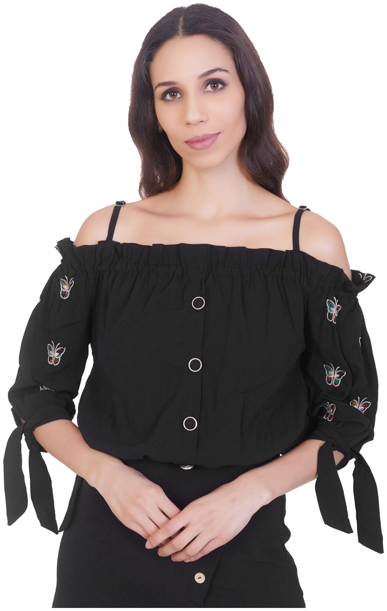 

MMJ Fashion Women Embroidered Fusion top - Black