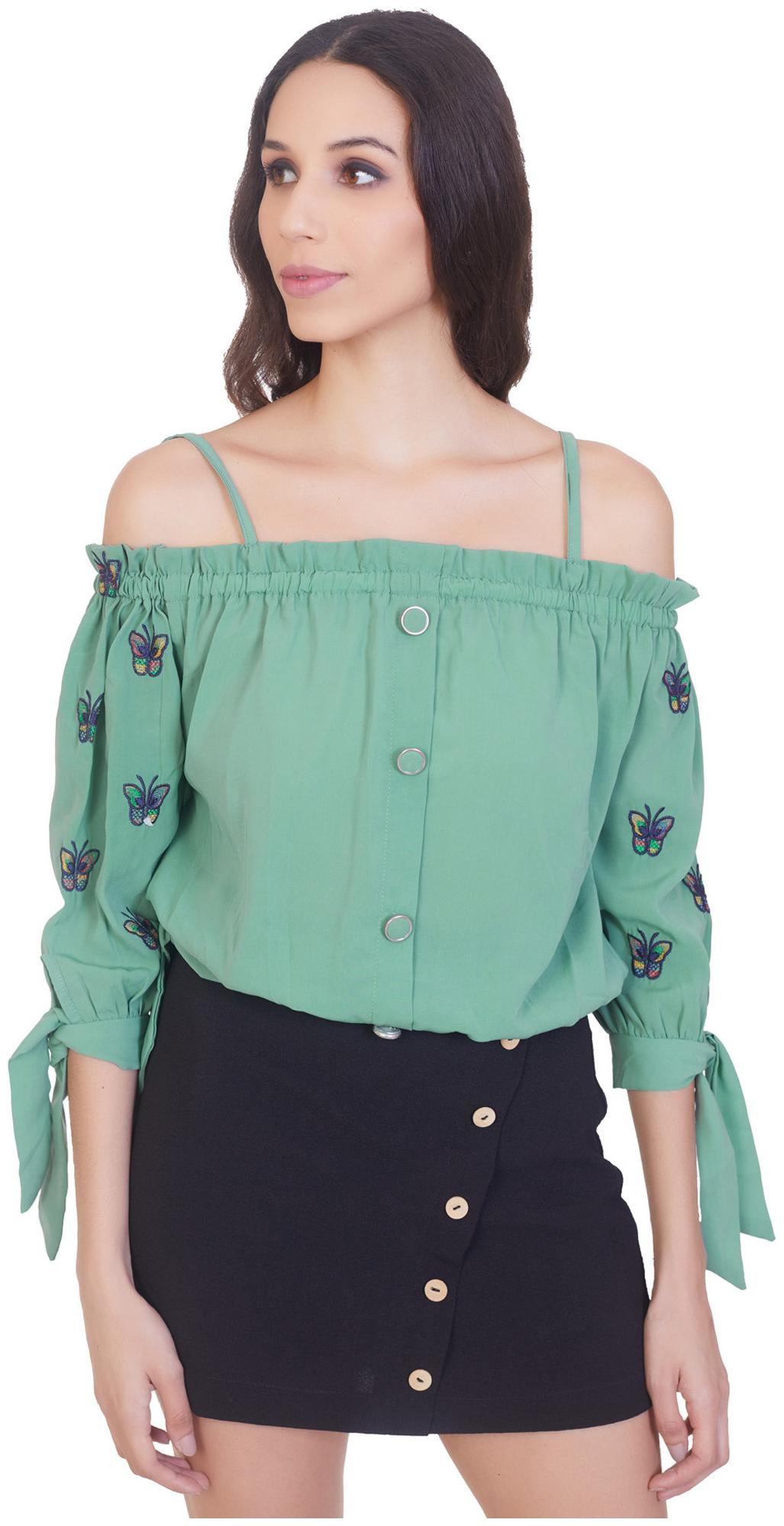 

MMJ Fashion Women Embroidered Fusion top - Green