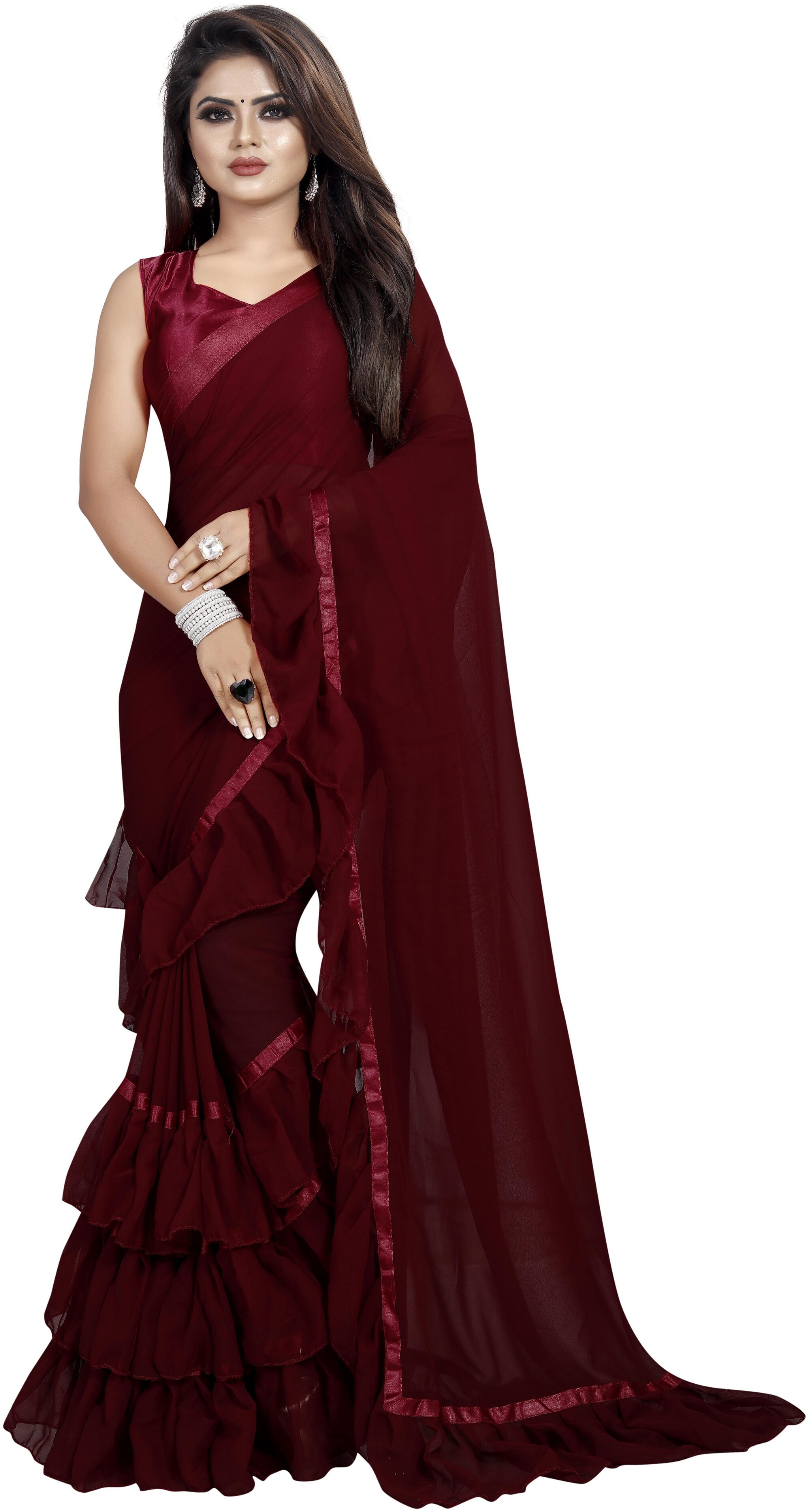 

Moah Georgette Universal Sarees Maroon
