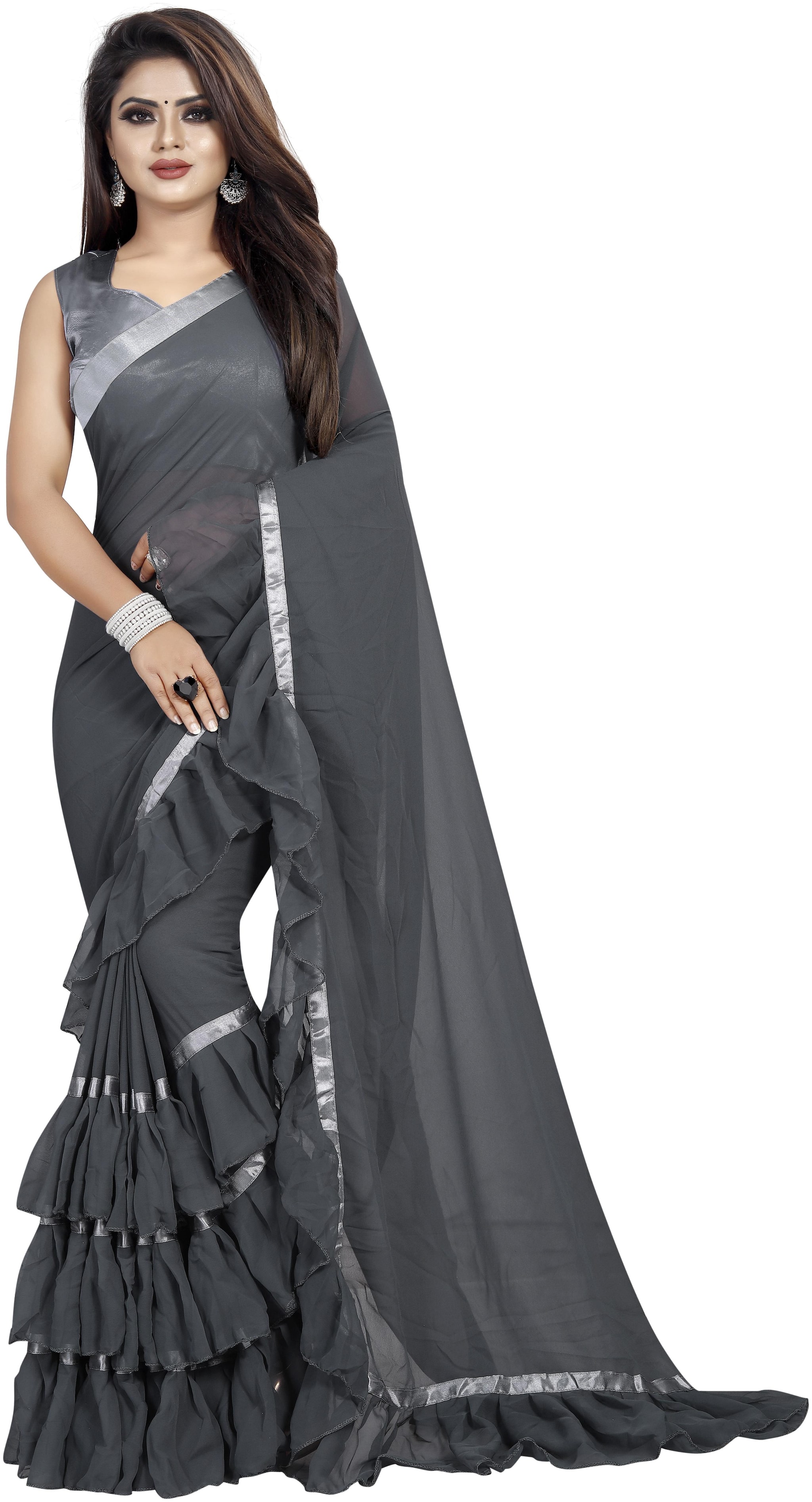 

Moah Georgette Universal Sarees Grey
