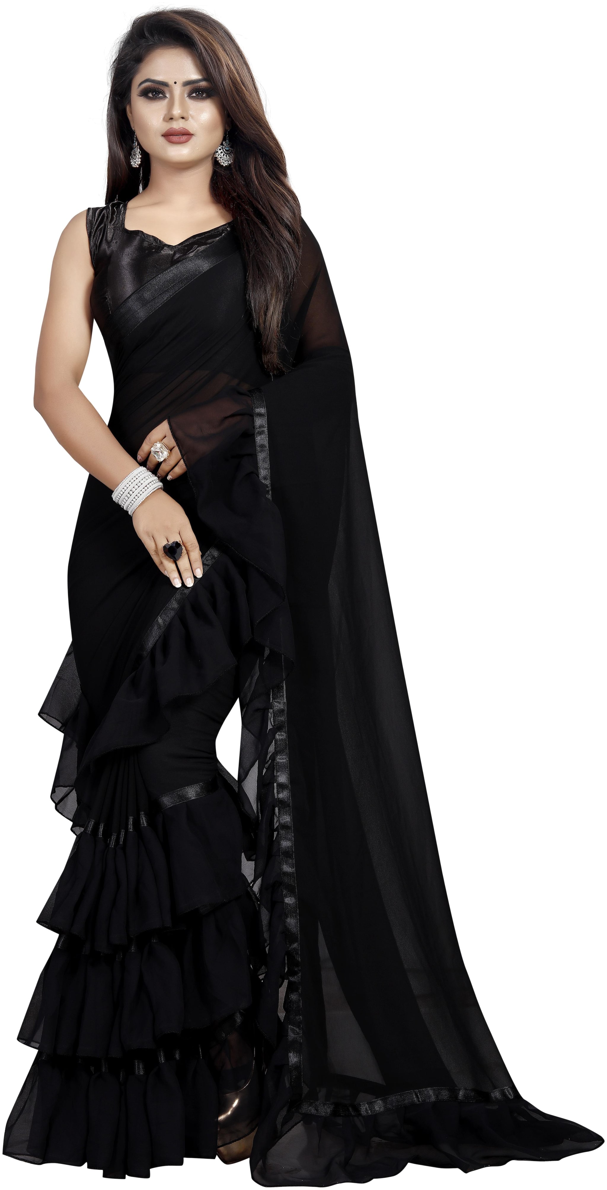 

Moah Black Solid Universal Designer Saree With Blouse With blouse