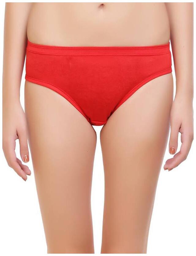 Tace Solid Mid Waist Hipster Panty - Red