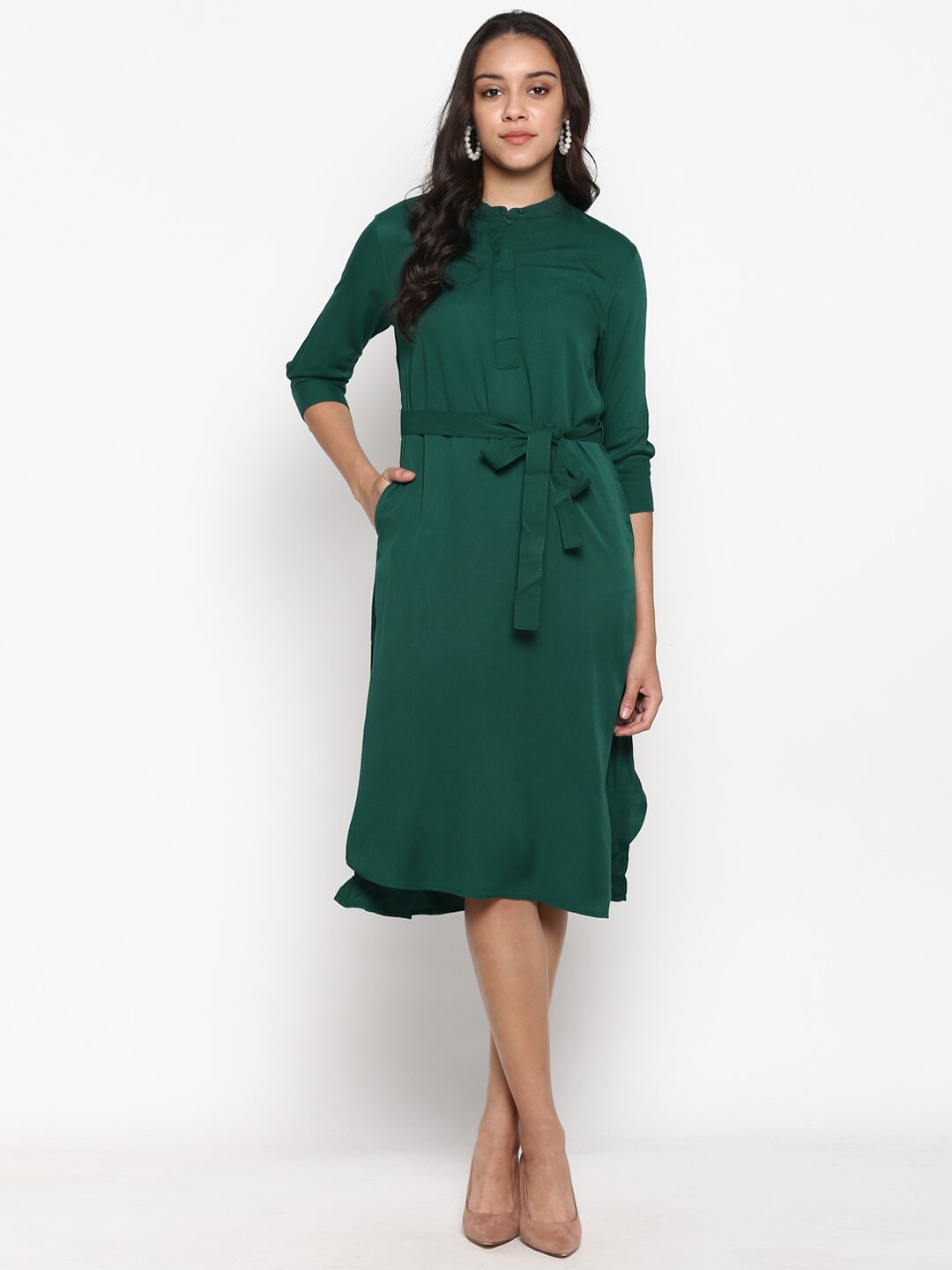 

Mode by Red Tape Green Solid Fit flare dress