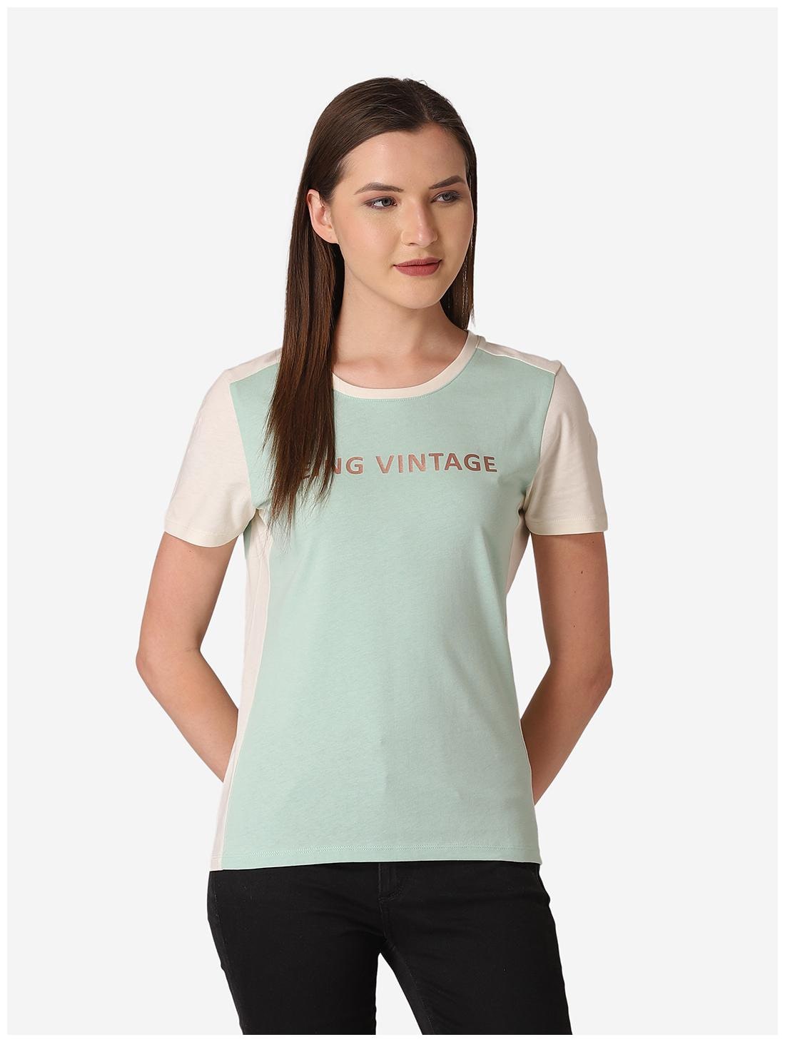 

Mode by Red Tape Women Green Regular fit Round neck Cotton T shirt