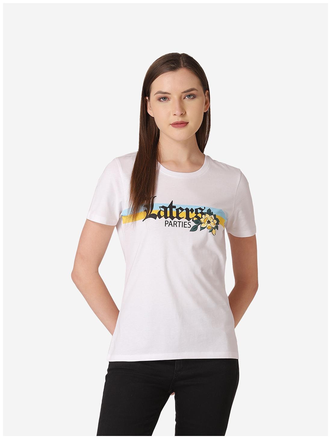 

Mode by Red Tape Women White Regular fit Round neck Cotton T shirt