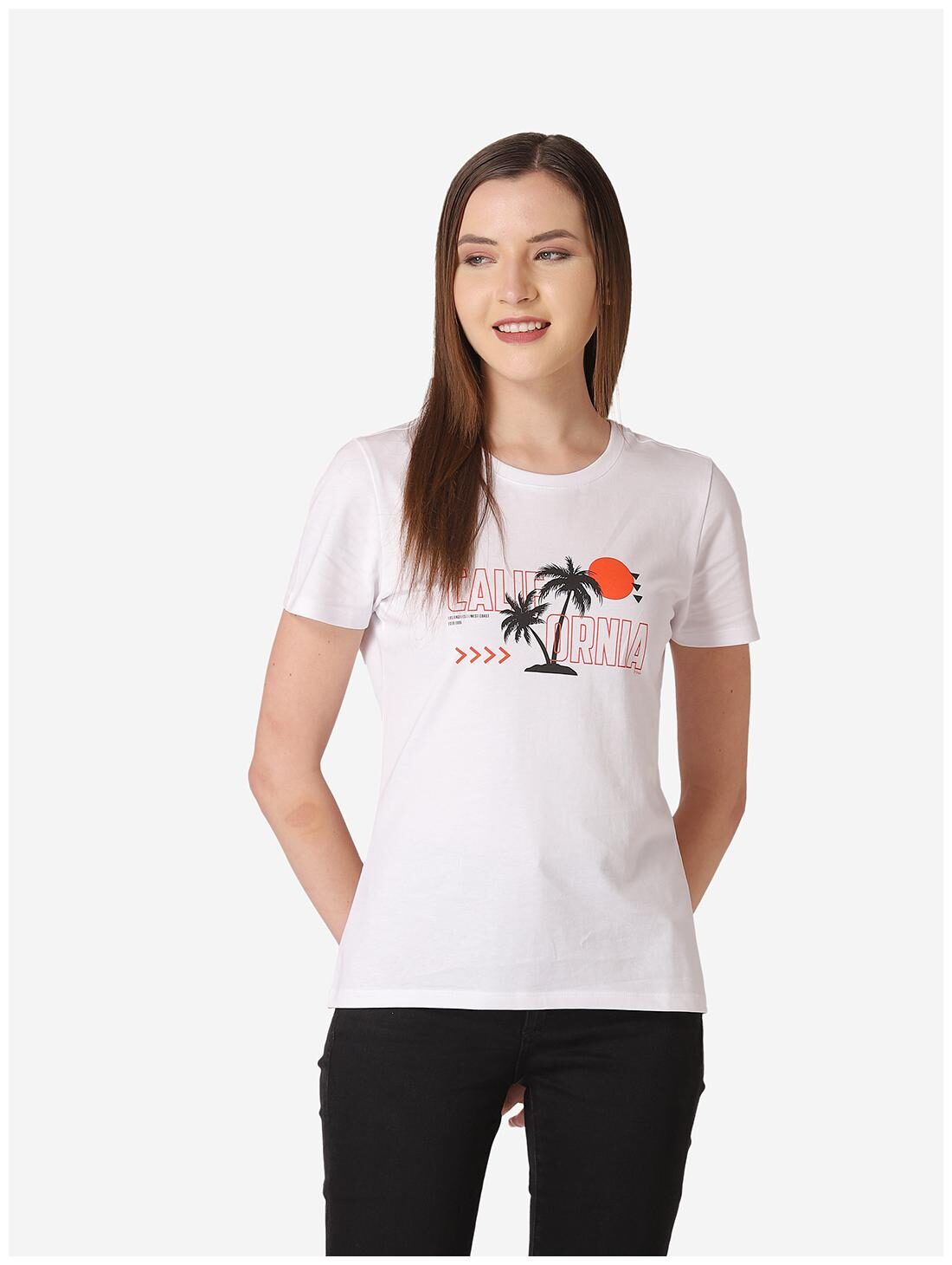 

Mode by Red Tape Women White Regular fit Round neck Cotton T shirt