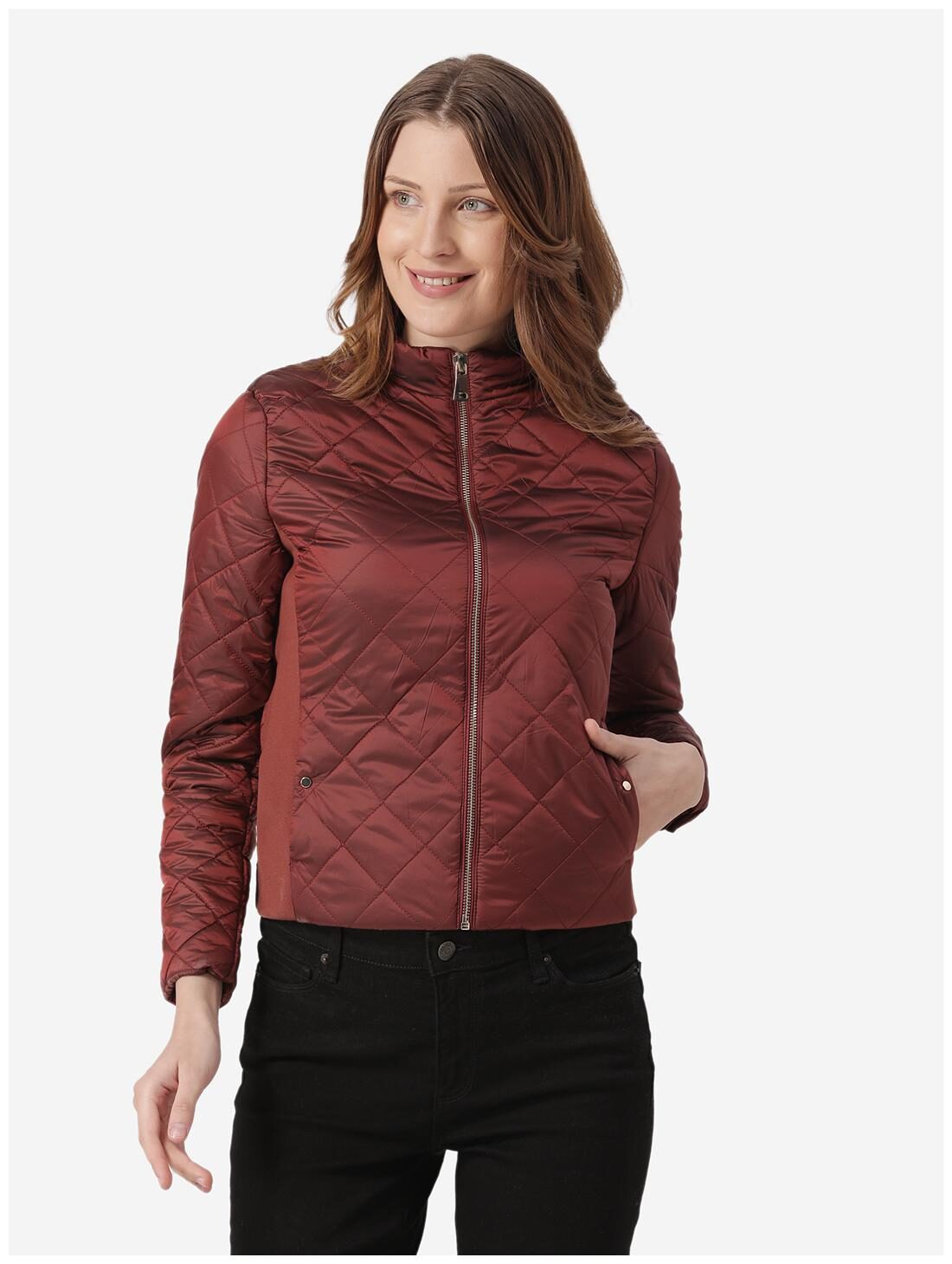

Mode by Red Tape Women Solid Quilted Jacket - Maroon