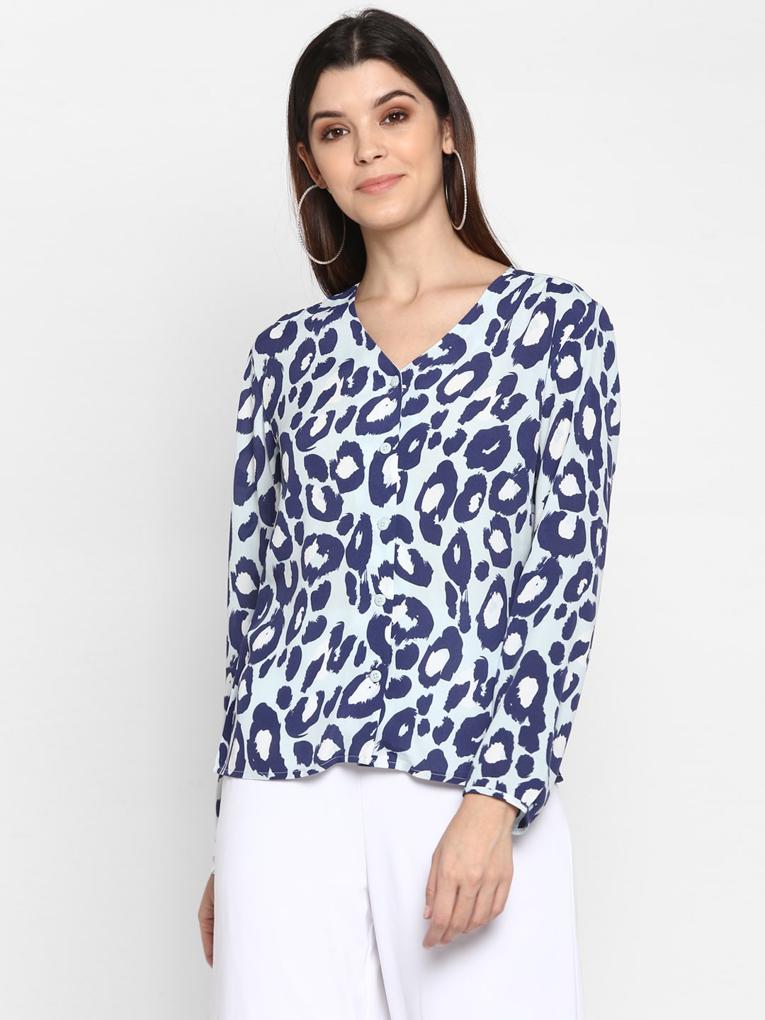 

Mode by Red Tape Women Printed Regular top - Blue White
