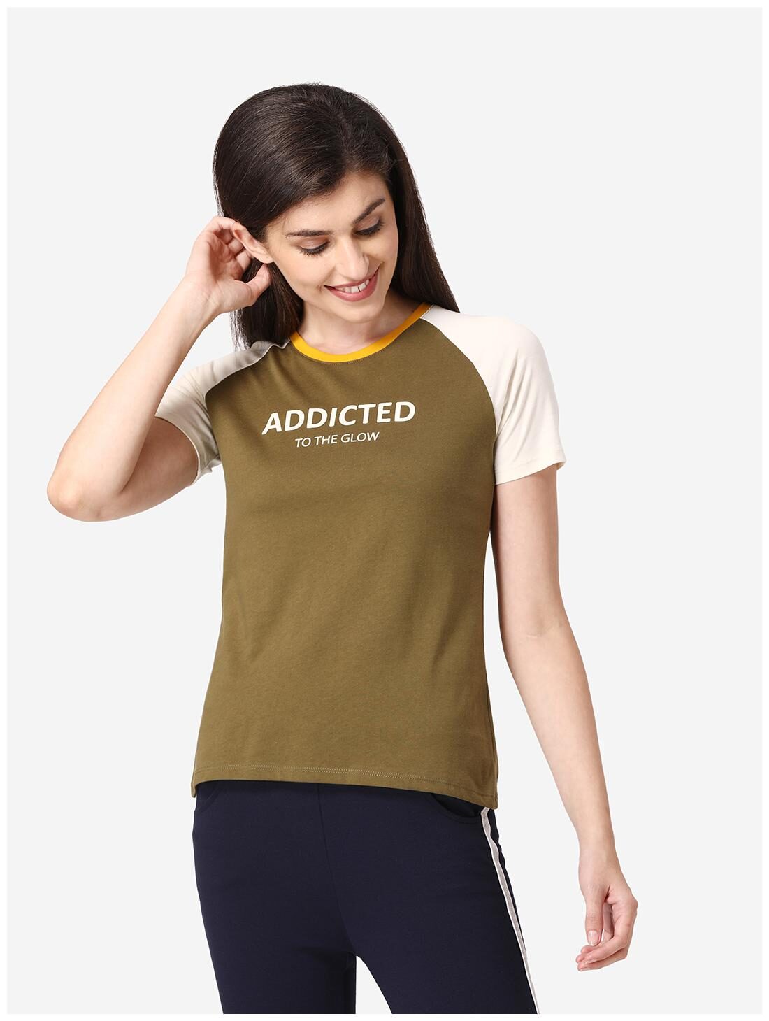 

Mode By Red Tape Women Cotton Round Neck Half Sleeves T Shirt (Olive)