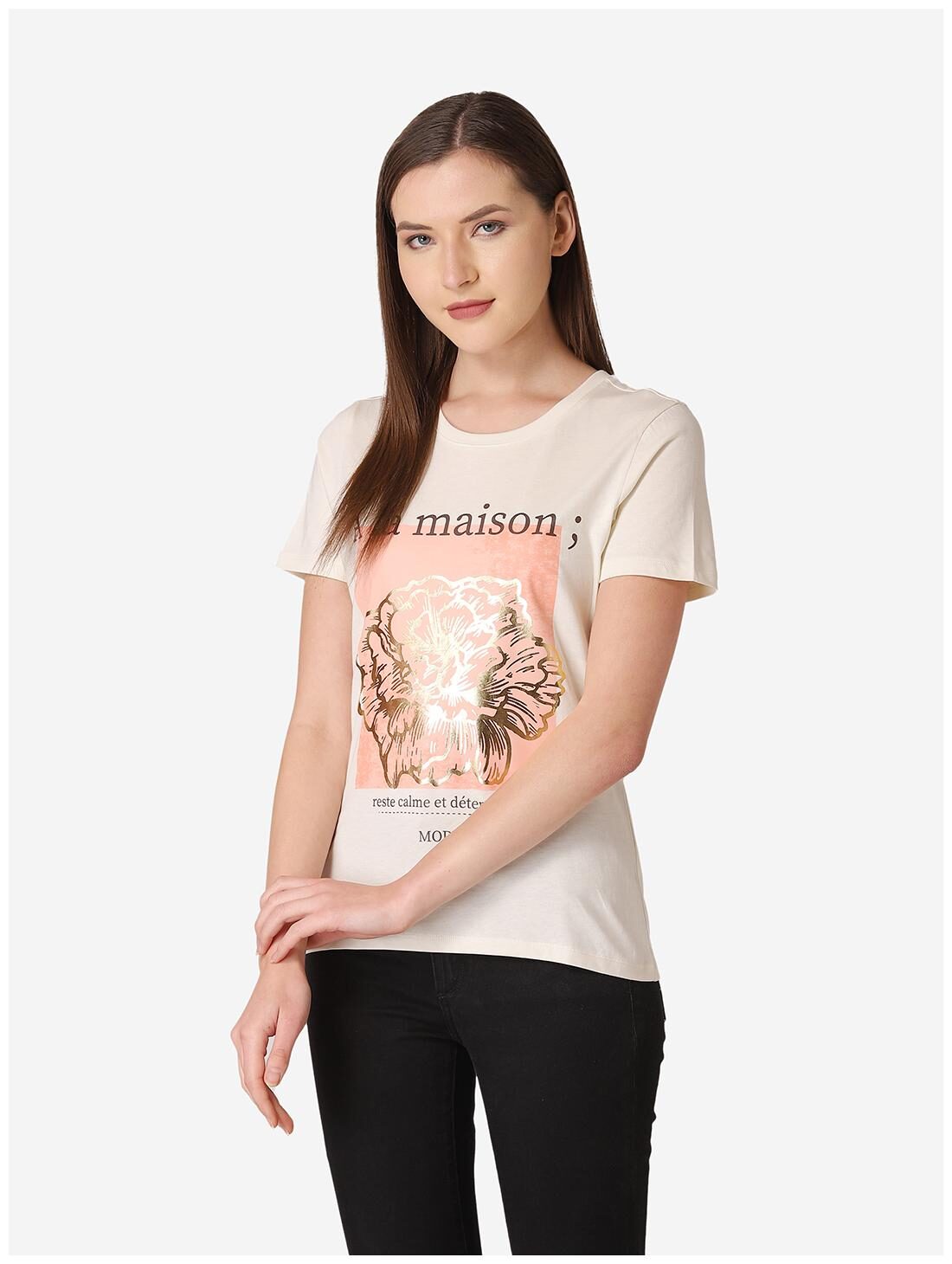

Mode by Red Tape Women Beige Regular fit Round neck Cotton T shirt