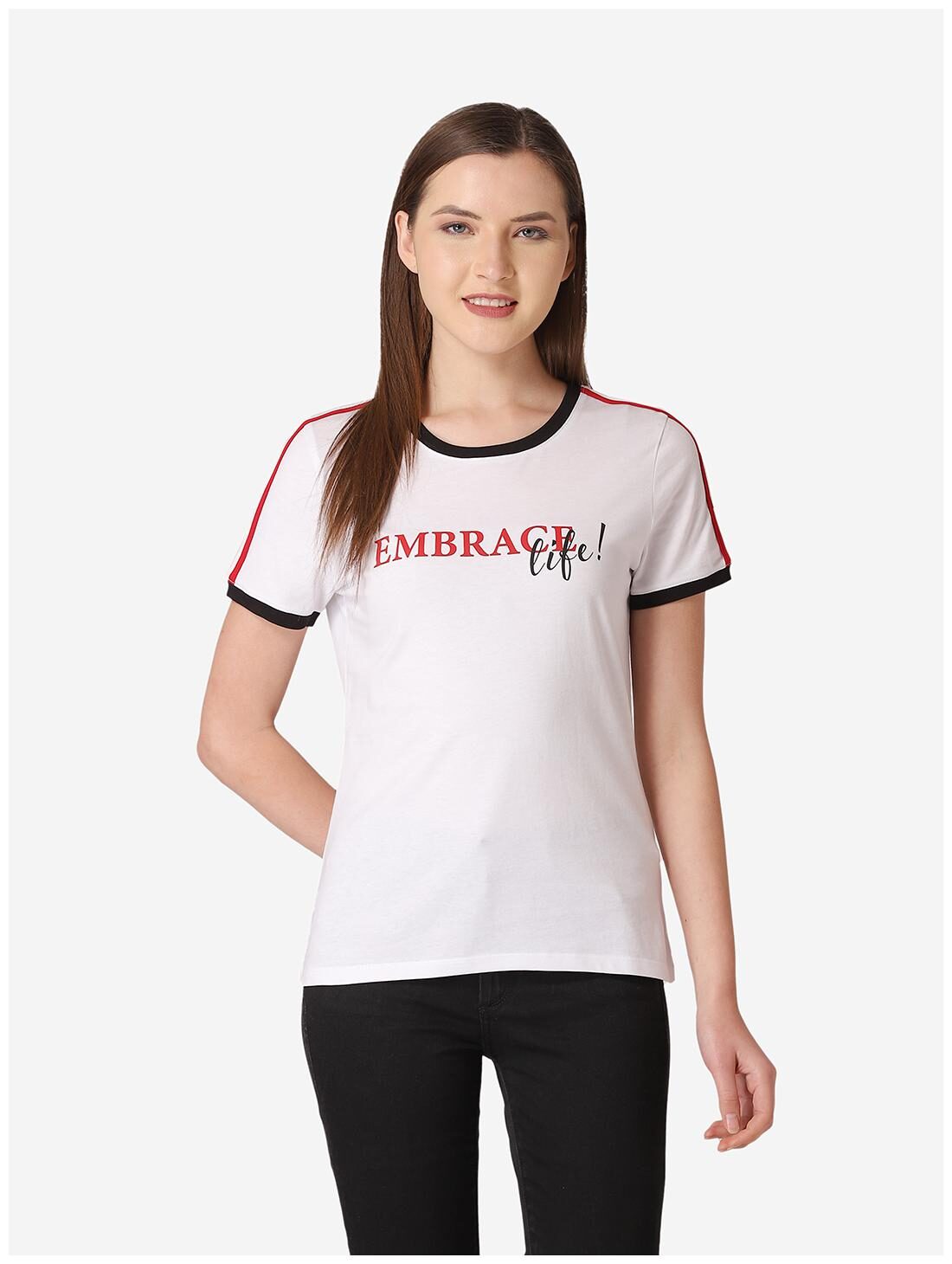 

Mode by Red Tape Women White Regular fit Round neck Cotton T shirt