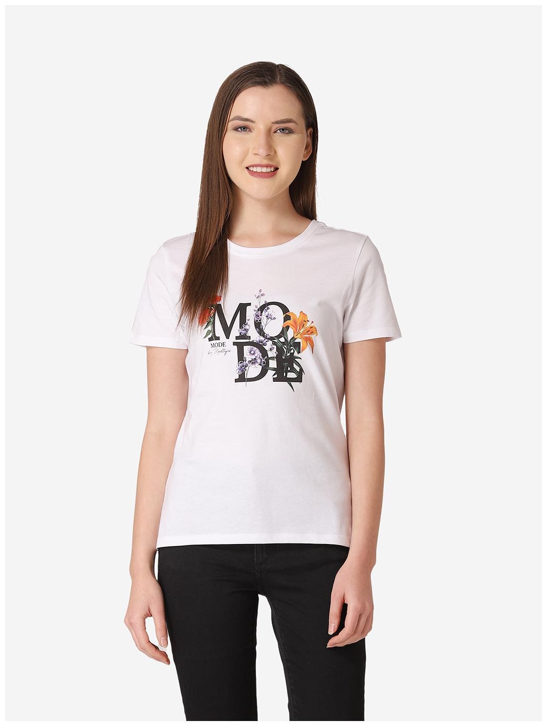 

Mode by Red Tape Women White Regular fit Round neck Cotton T shirt
