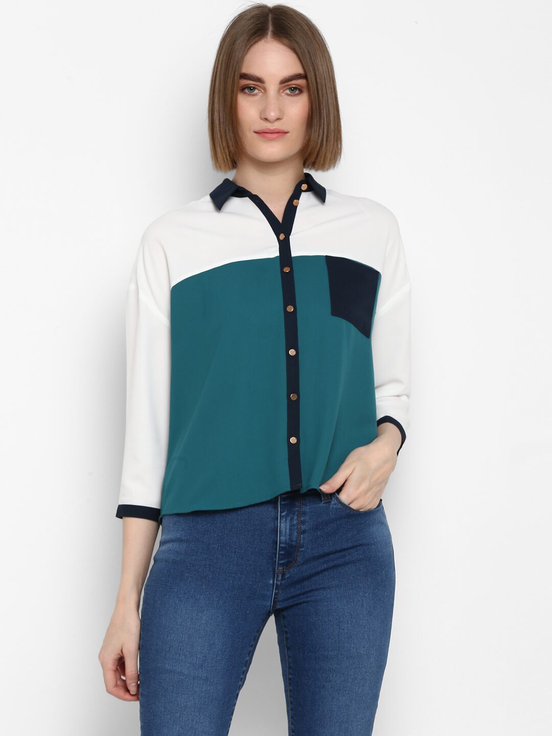 

Mode by Red Tape Women Crepe Colorblocked Green White