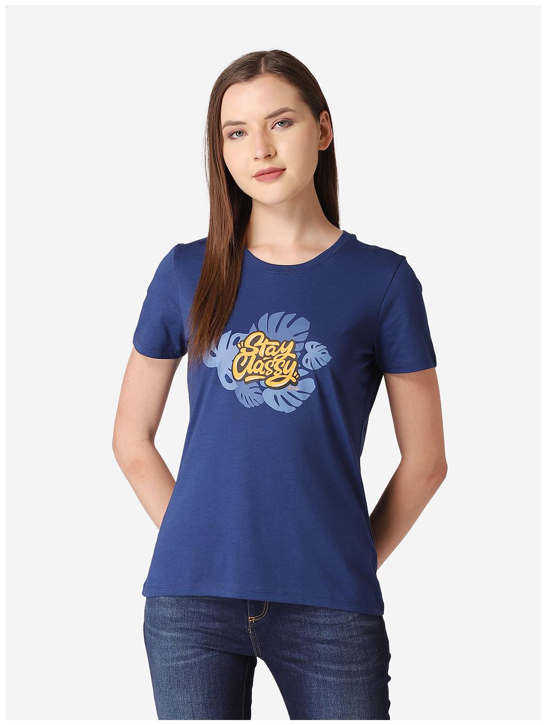 

Mode by Red Tape Women Round Neck Printed T Shirt (Navy Blue)