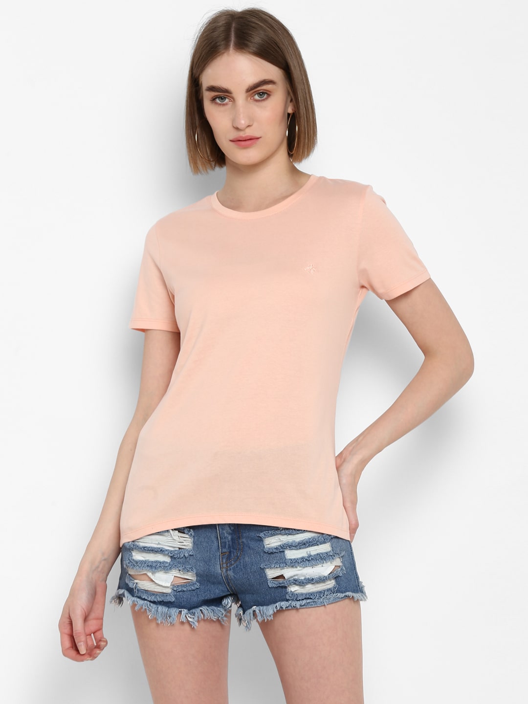 

Mode by Red Tape Women Orange Regular fit Round neck Cotton T shirt