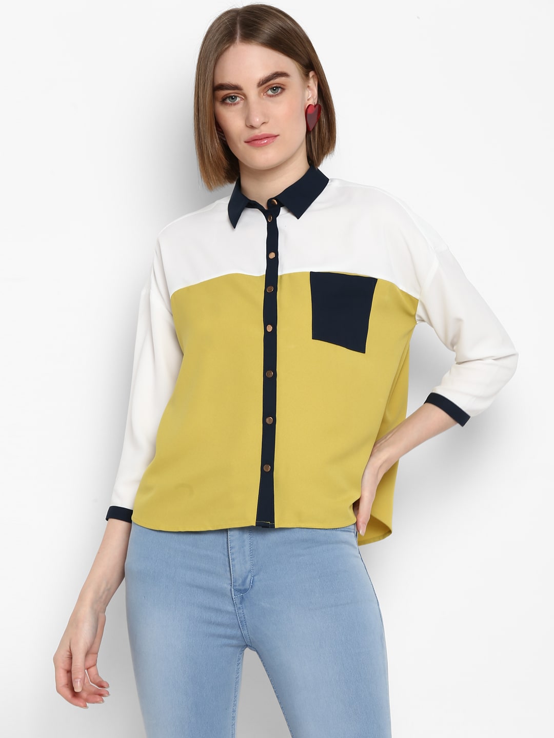 

Mode by Red Tape Women Crepe Colorblocked Yellow White
