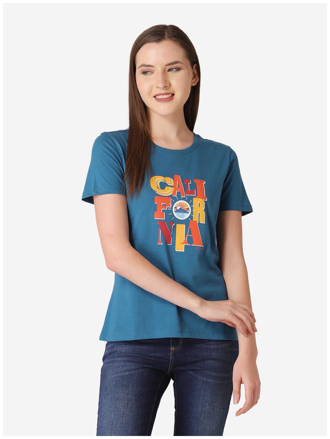 

Mode by Red Tape Women Blue Regular fit Round neck Cotton T shirt