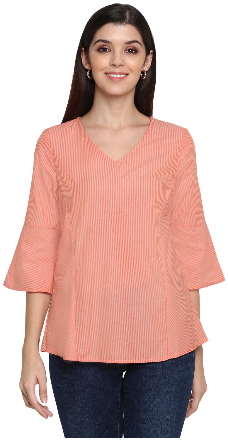 

Mode by Red Tape Women Striped Regular top - Peach