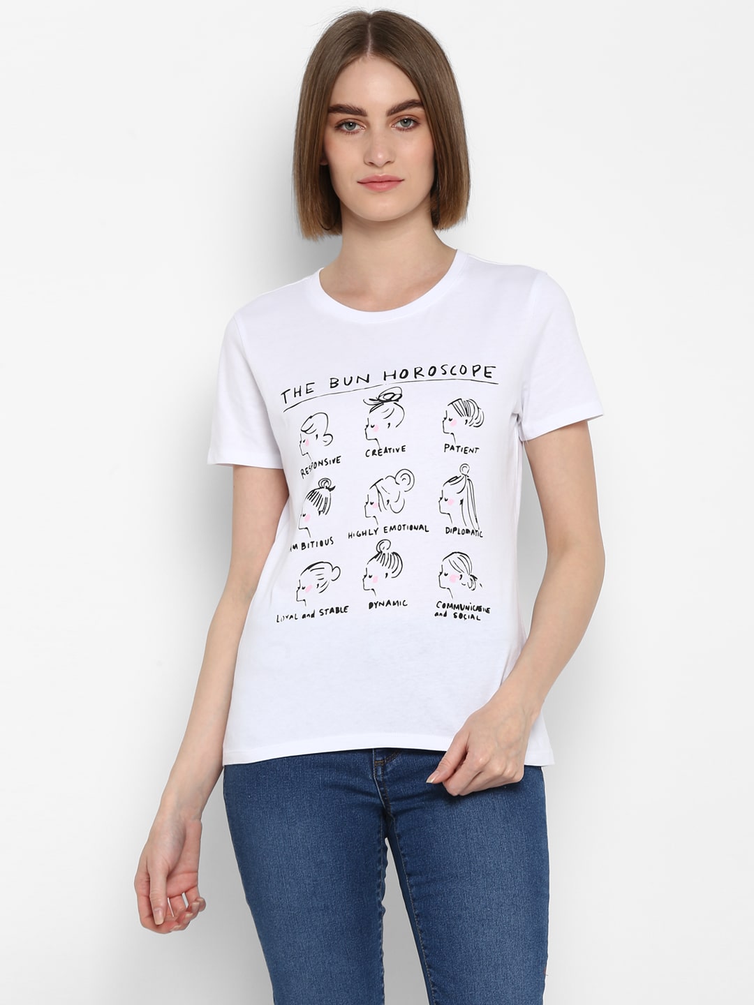 

Mode by Red Tape Women White Regular fit Round neck Cotton T shirt