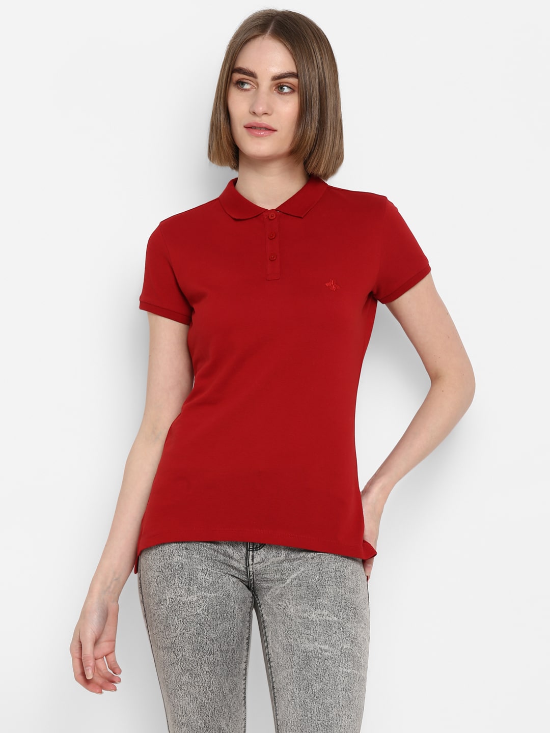 

Mode by Red Tape Women Red Regular fit Polo neck Cotton T shirt
