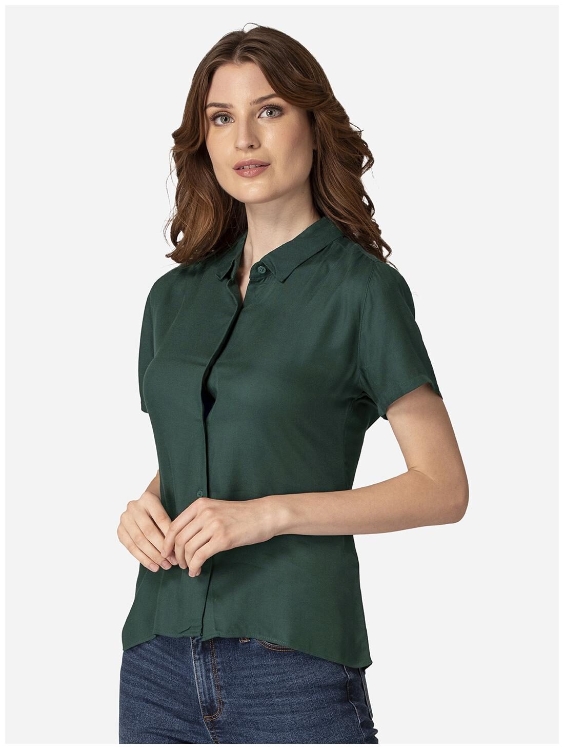

Mode by Red Tape Women Green Solid Regular Fit Shirt