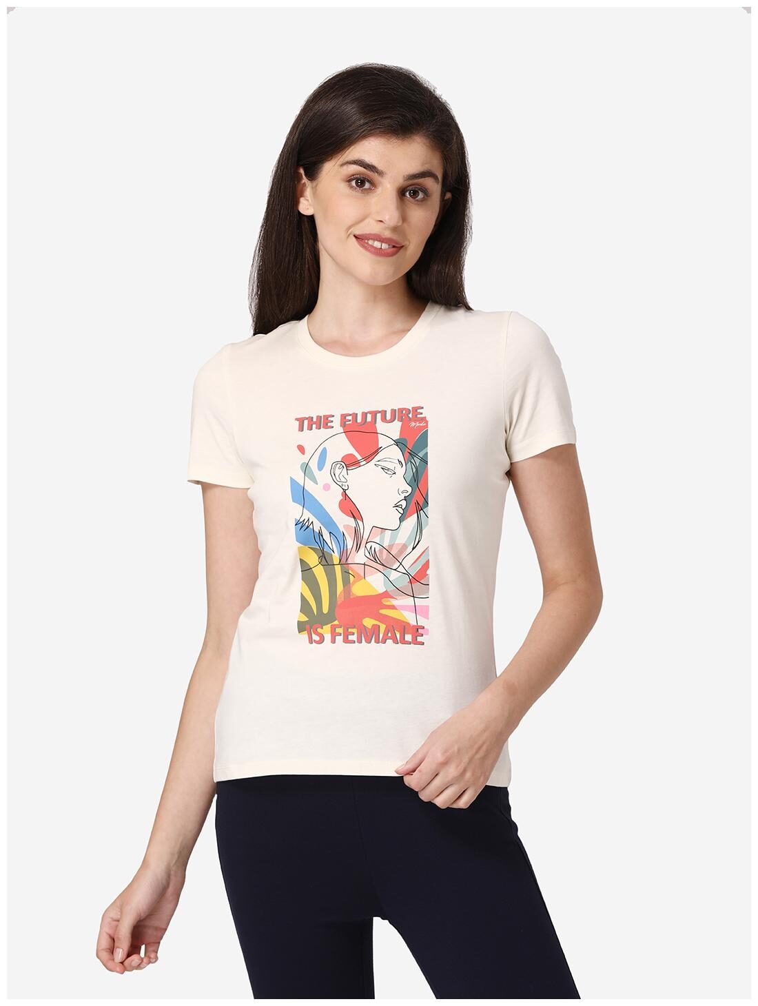 

Mode by Red Tape Women Cream Regular fit Round neck Cotton T shirt