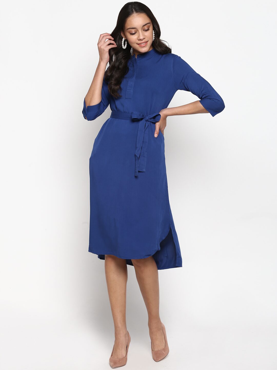 

Mode by Red Tape Viscose Rayon Navy Blue Solid Shirt Dress For Women