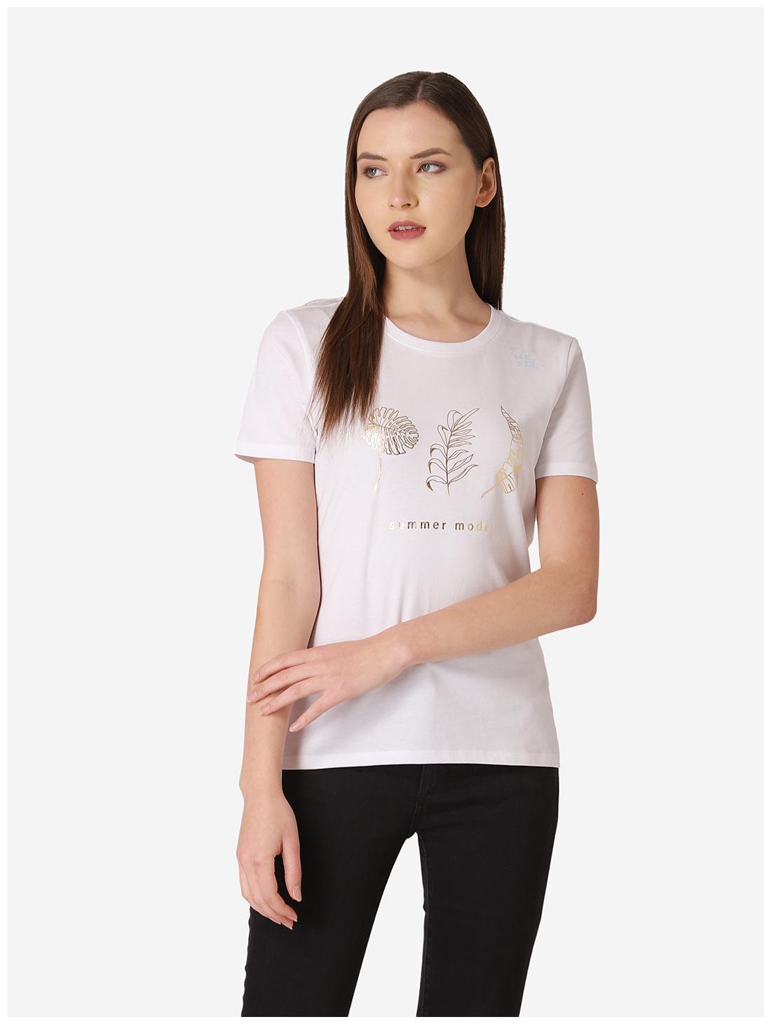 

Mode by Red Tape Women White Regular fit Round neck Cotton T shirt