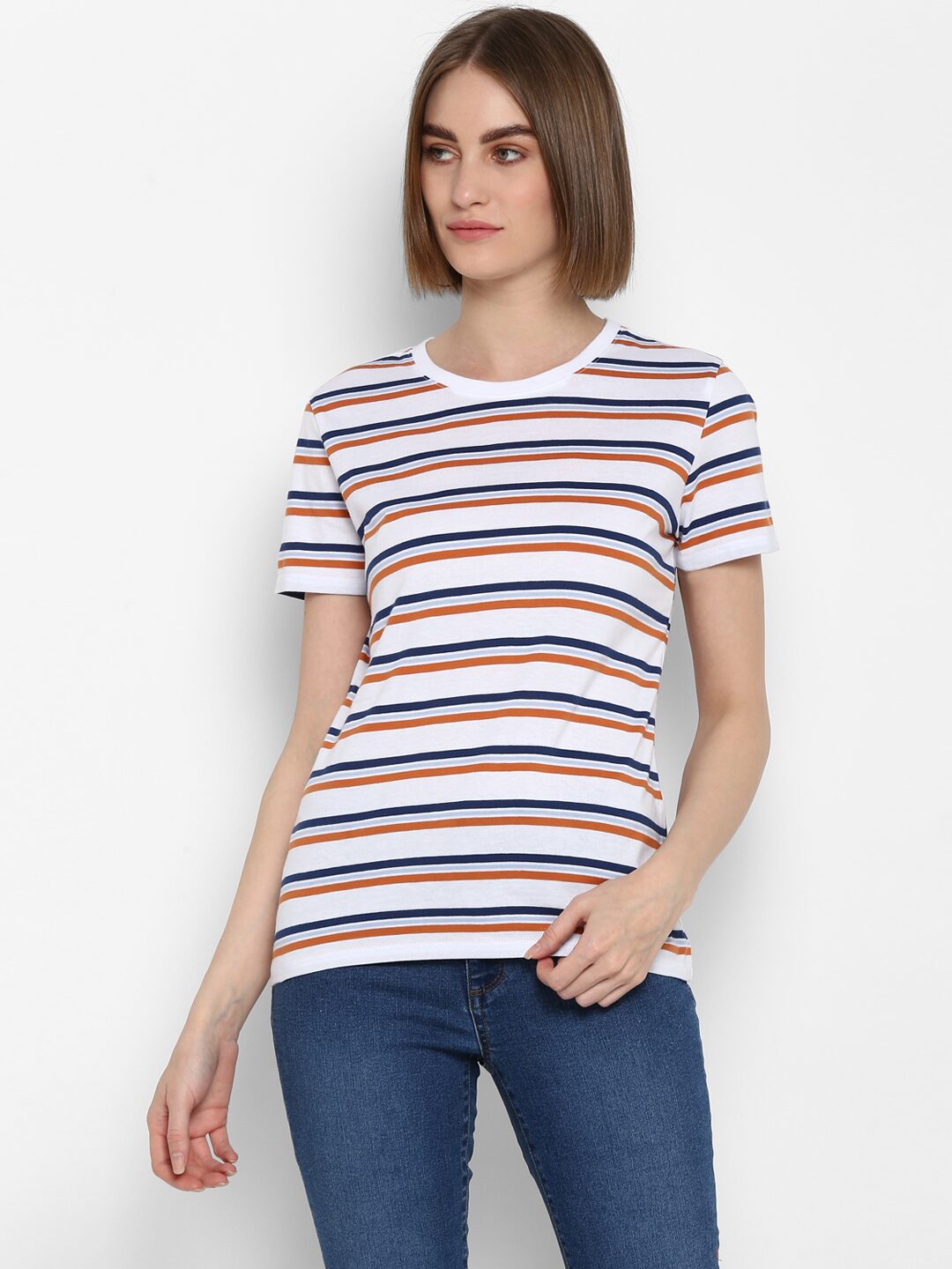 

Mode by Red Tape Women White Regular fit Round neck Cotton T shirt