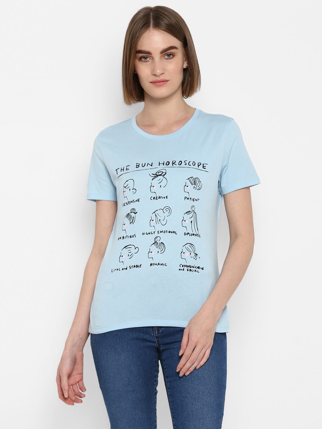

Mode by Red Tape Women Blue Regular fit Round neck Cotton T shirt