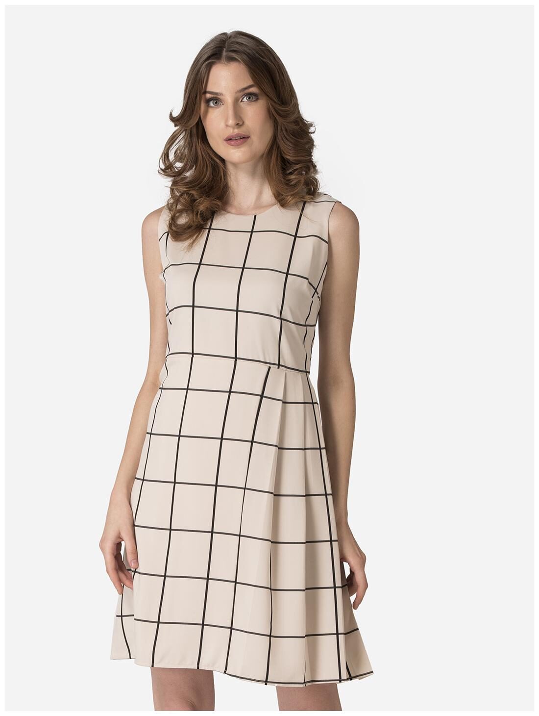 

Mode by Red Tape Beige Checked Fit flare dress