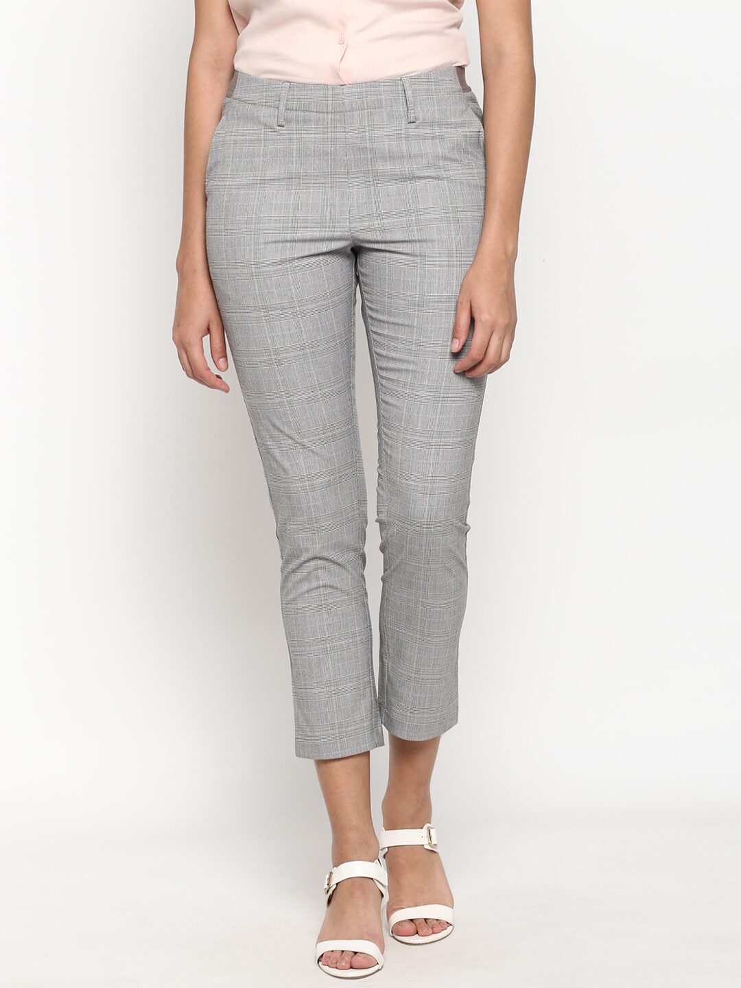 

Mode by Red Tape Blended Grey Checked Regular For Women