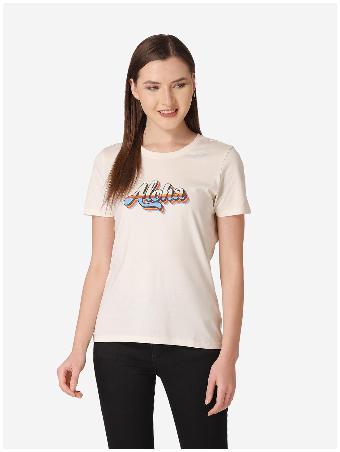 

Mode by Red Tape Women Beige Regular fit Round neck Cotton T shirt