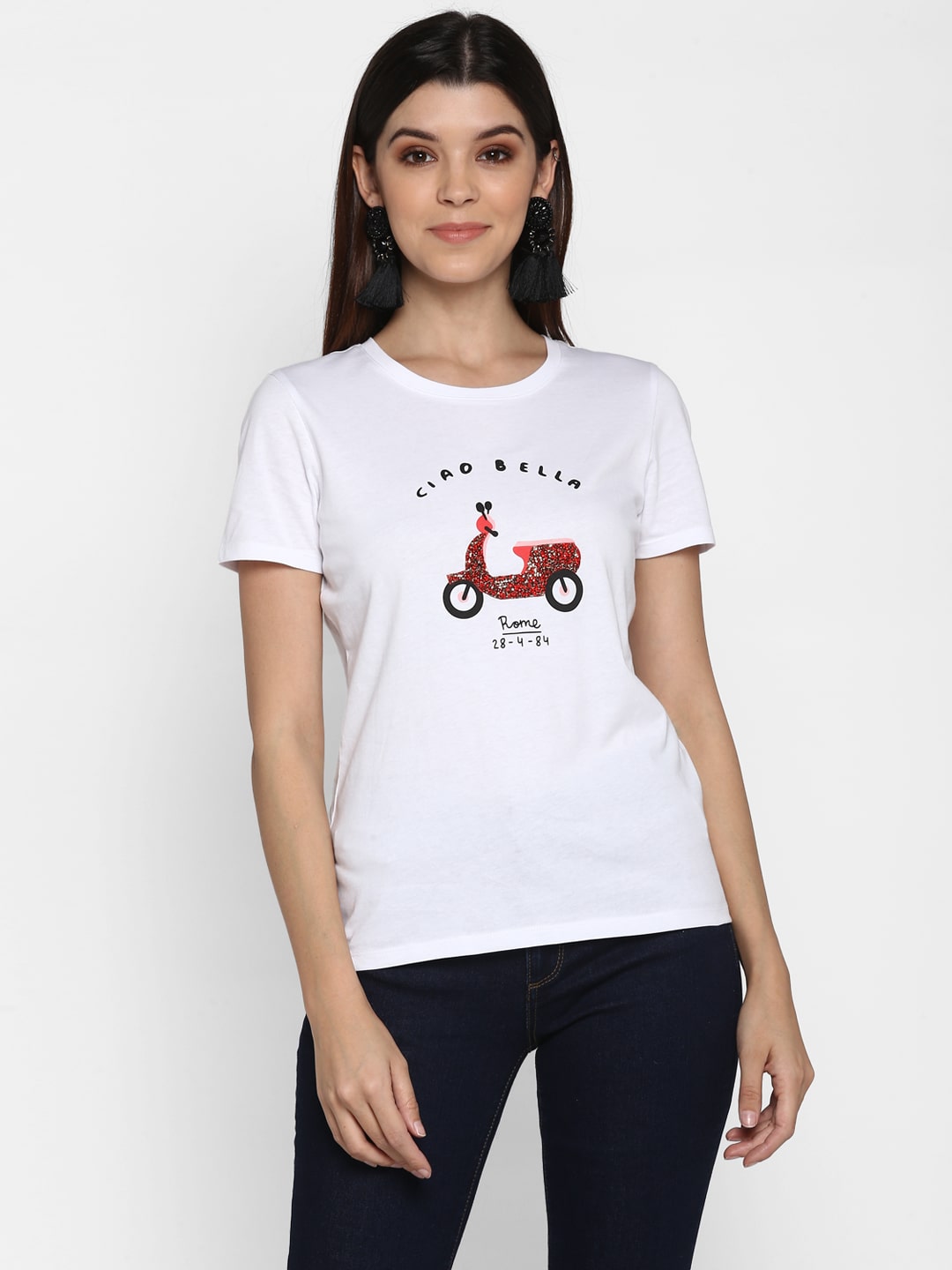 

Mode by Red Tape Women White Regular fit Round neck Cotton T shirt