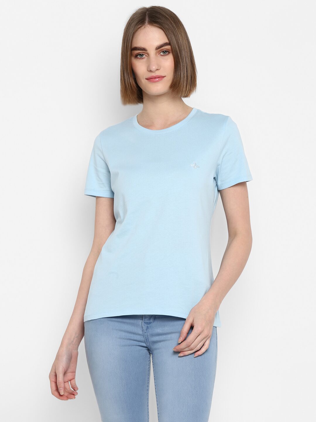 

Mode by Red Tape Women Blue Regular fit Round neck Cotton T shirt